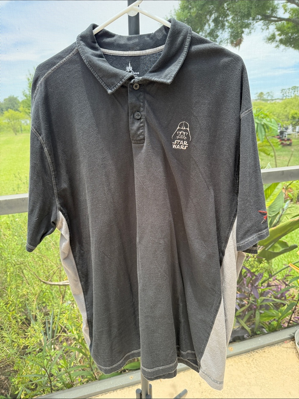 Disney Parks Star Wars Darth Vader embroidered Men’s Black Polo Gray Side Panels
